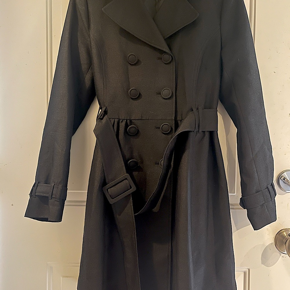 Belted black trench coat with shimmer - perfect for a night out! Juniors 12